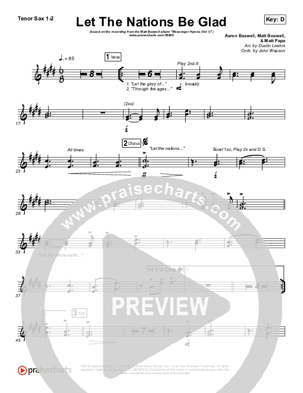Let The Nations Be Glad Tenor Sax 1/2 (Matt Boswell)
