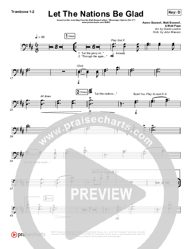 Let The Nations Be Glad Trombone 1/2 (Matt Boswell)