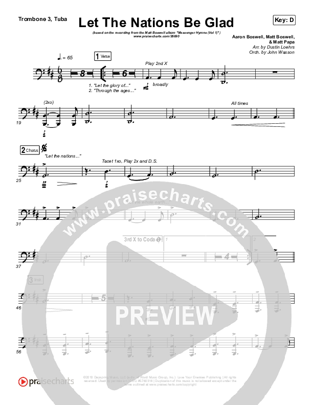 Let The Nations Be Glad Trombone 3/Tuba (Matt Boswell)
