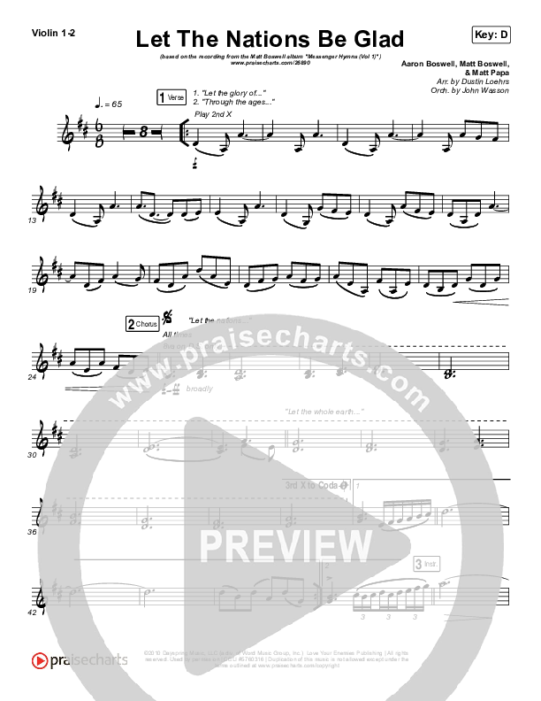 Let The Nations Be Glad Violin 1/2 (Matt Boswell)