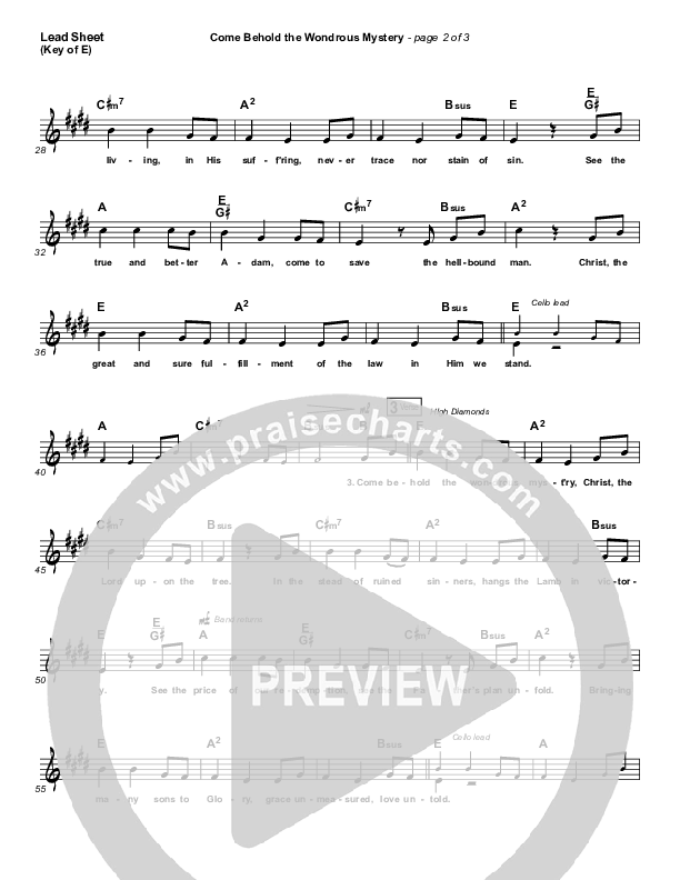 Come Behold The Wondrous Mystery Lead Sheet (Melody) (Matt Boswell)