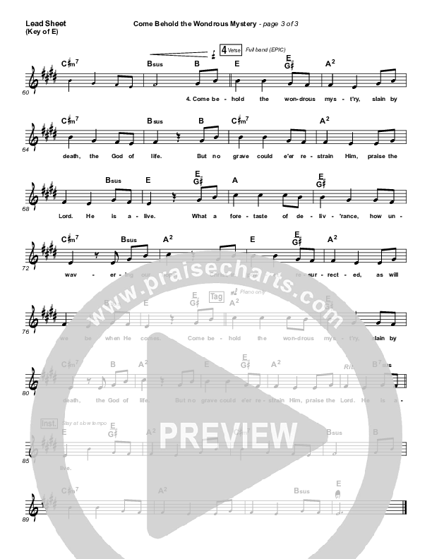 Come Behold The Wondrous Mystery Lead Sheet (Melody) (Matt Boswell)