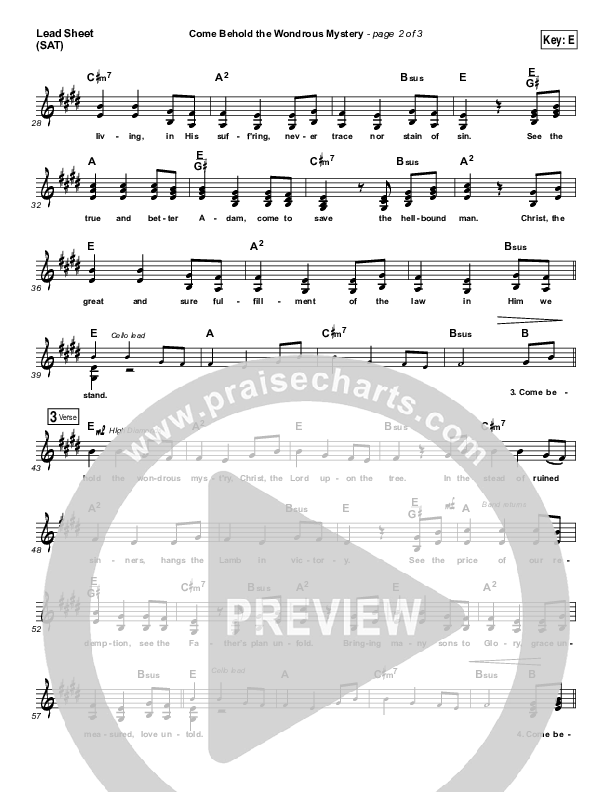 Come Behold The Wondrous Mystery Lead Sheet (SAT) (Matt Boswell)