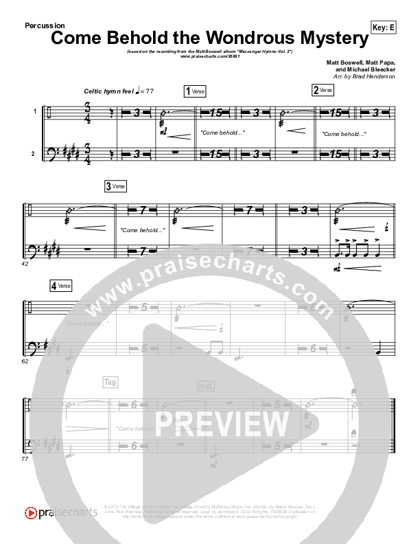 Come Behold The Wondrous Mystery Percussion (Matt Boswell)