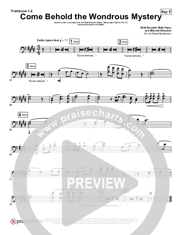 Come Behold The Wondrous Mystery Trombone 1/2 (Matt Boswell)