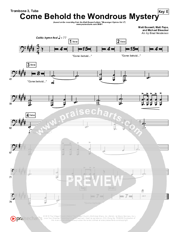 Come Behold The Wondrous Mystery Trombone 3/Tuba (Matt Boswell)