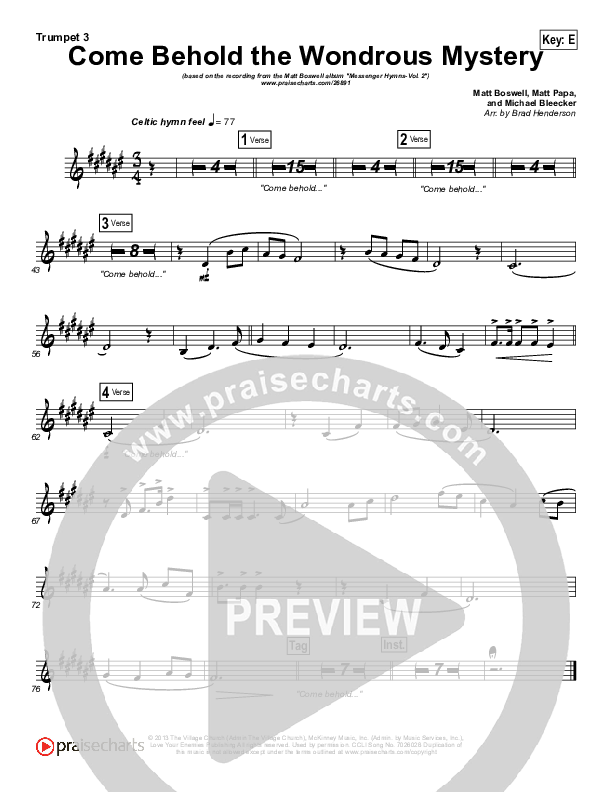Come Behold The Wondrous Mystery Trumpet 3 (Matt Boswell)