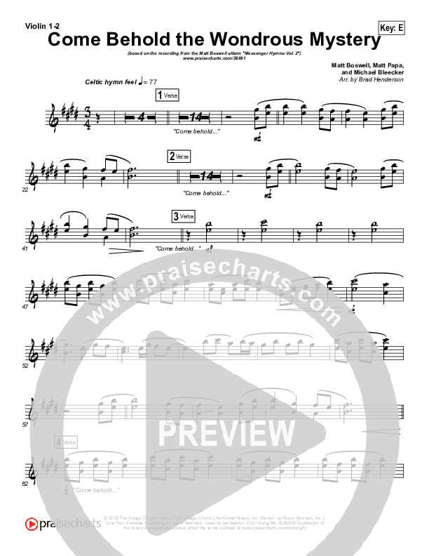 Come Behold The Wondrous Mystery Violin 1/2 (Matt Boswell)
