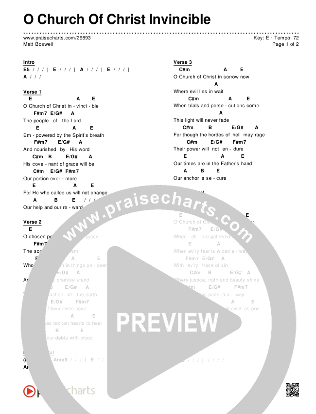 O Church Of Christ Invincible Chords & Lyrics (Matt Boswell)