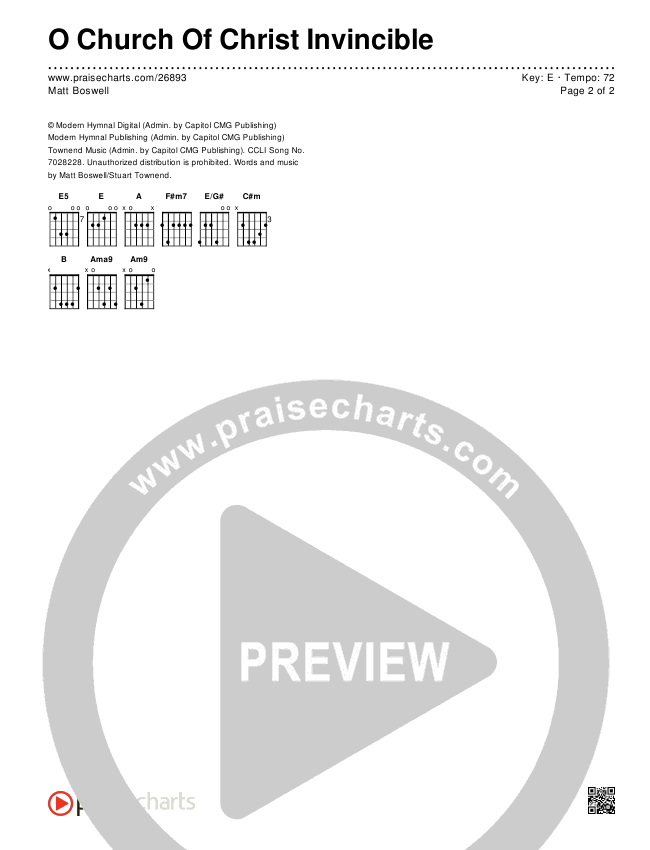 O Church Of Christ Invincible Chords & Lyrics (Matt Boswell)