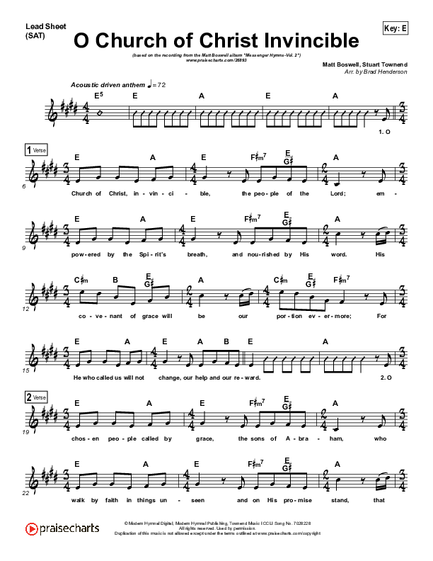 O Church Of Christ Invincible Lead (SAT) (Matt Boswell)