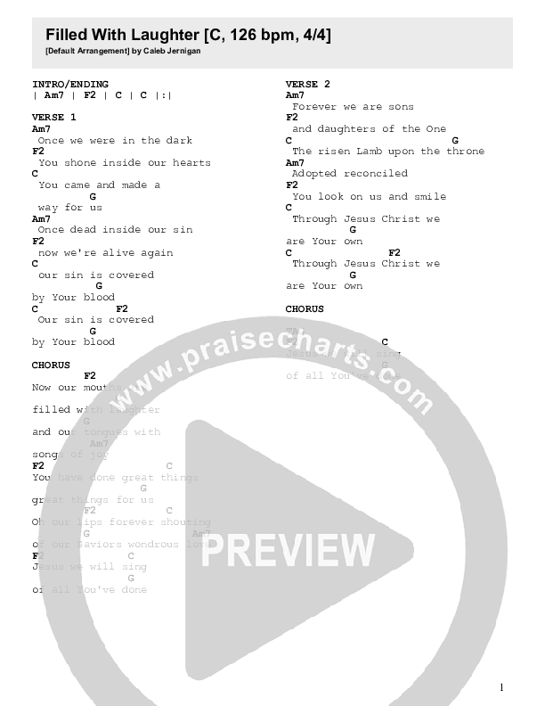 Filled With Laughter Chords & Lyrics (Caleb Jernigan)