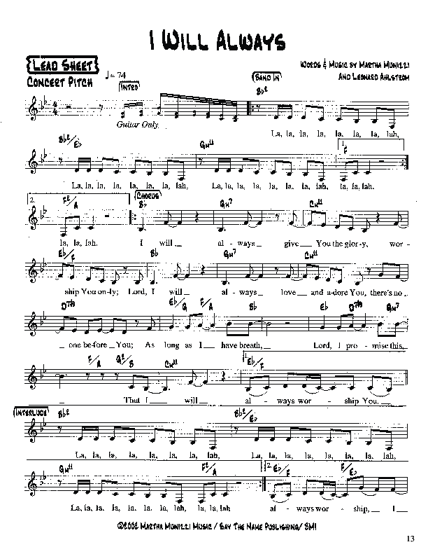 I Will Always Lead Sheet (Martha Munizzi)
