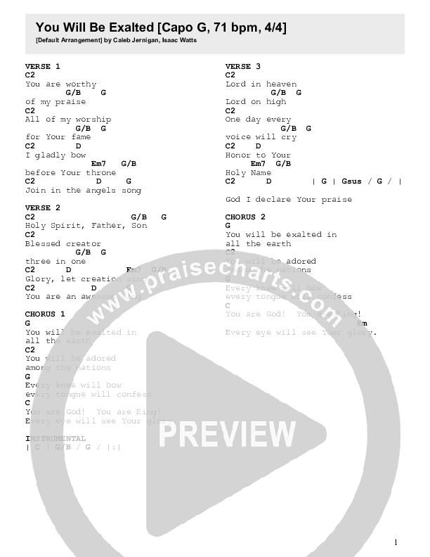 You Will Be Exalted Chords & Lyrics (Caleb Jernigan)