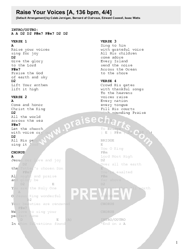 Raise Your Voices Chords & Lyrics (Caleb Jernigan)