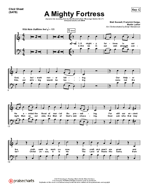 A Mighty Fortress Is Our God Choir Sheet (SATB) (Matt Boswell)