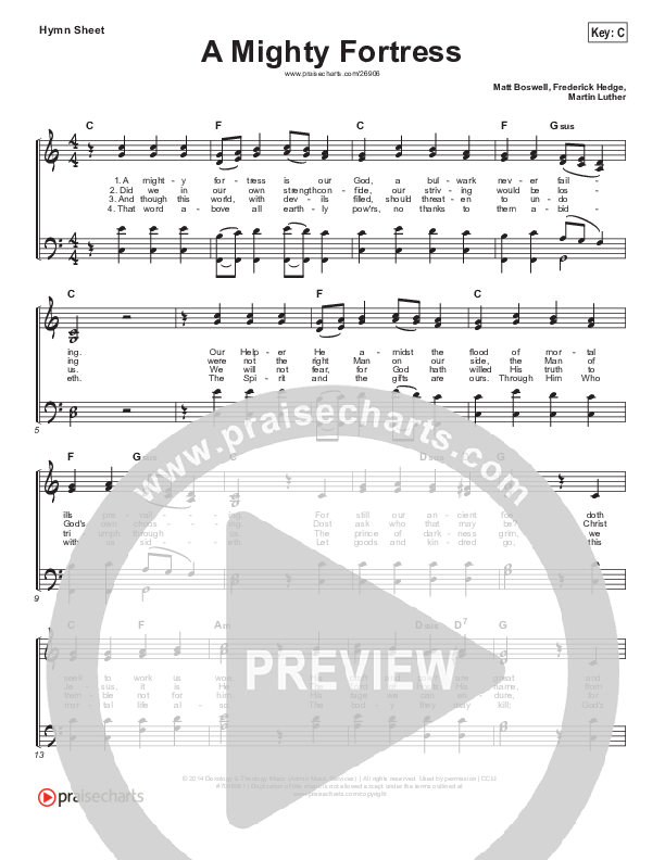A Mighty Fortress Is Our God Hymn Sheet (Matt Boswell)