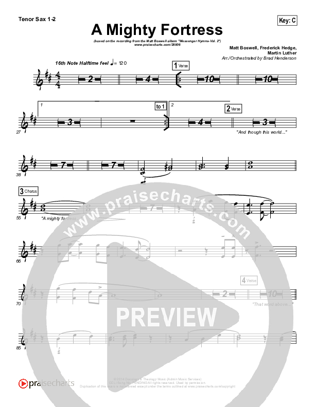 A Mighty Fortress Is Our God Tenor Sax 1/2 (Matt Boswell)