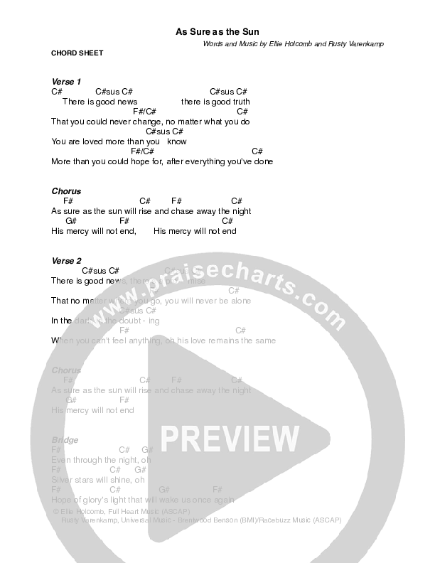 As Sure As The Sun Chords & Lyrics (Ellie Holcomb)