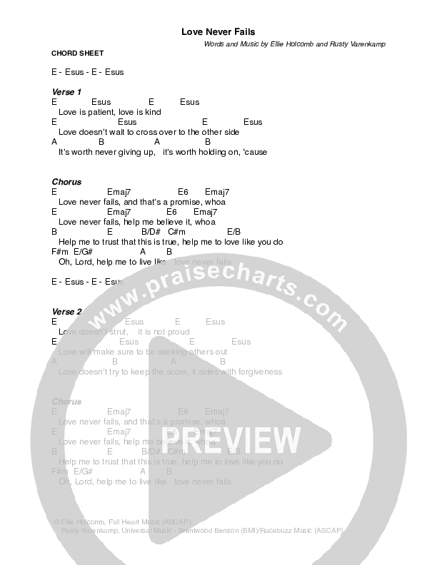 Love Never Fails Chord Chart (Ellie Holcomb)