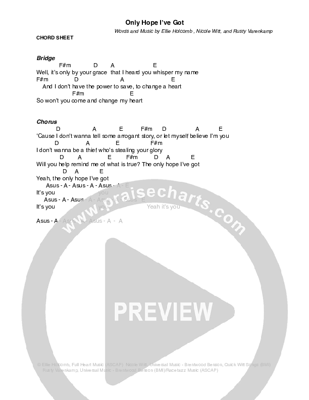 Only Hope I've Got Chords & Lyrics (Ellie Holcomb)