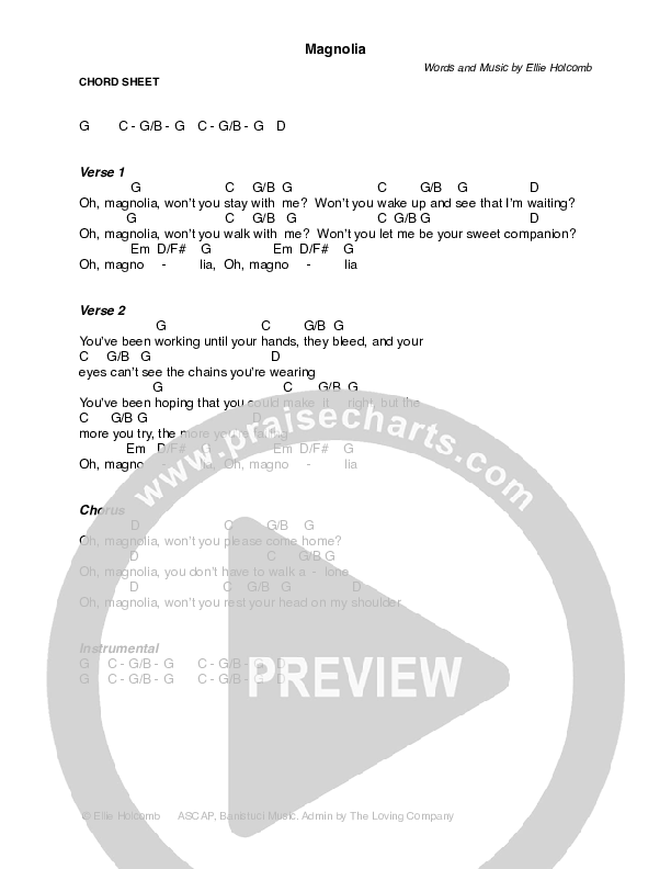 Magnolia Chords & Lyrics (Ellie Holcomb)