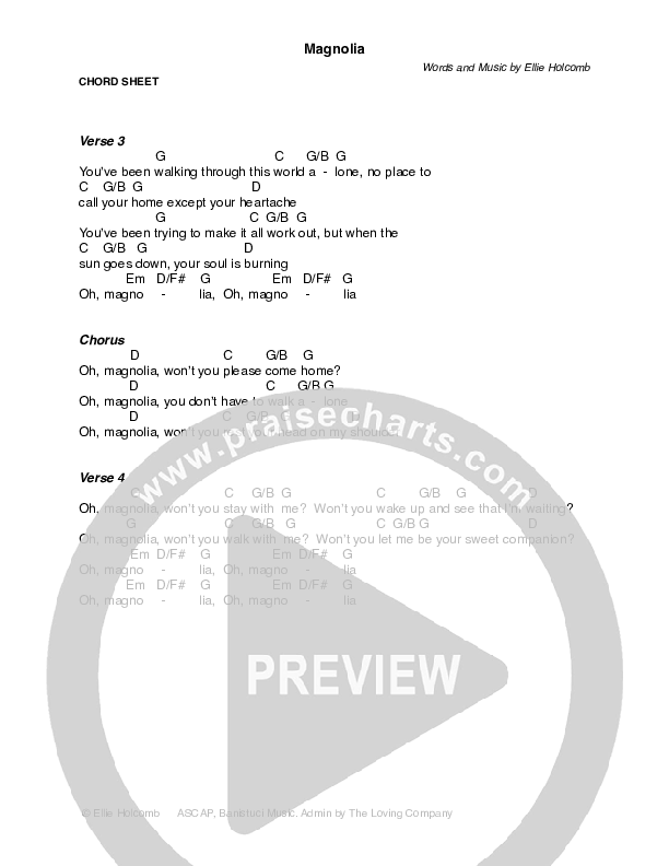 Magnolia Chords & Lyrics (Ellie Holcomb)