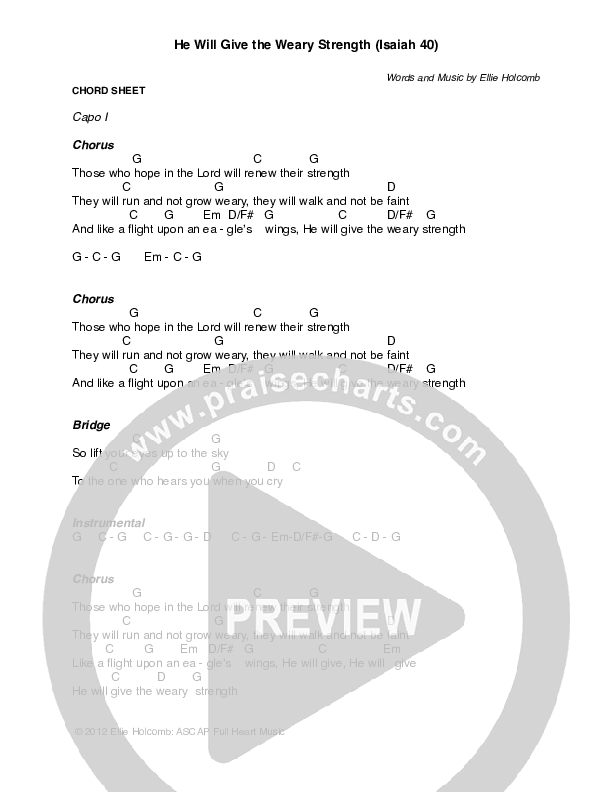 He'll Give The Weary Strength Chord Chart (Ellie Holcomb)