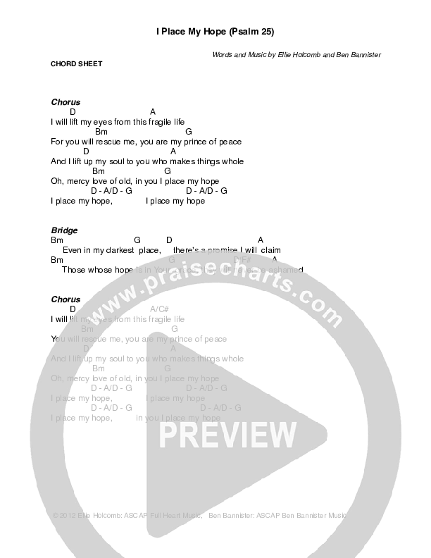 I Place My Hope Chord Chart (Ellie Holcomb)