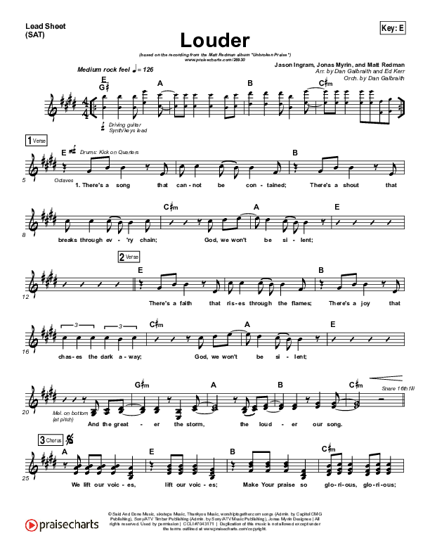 Louder Lead Sheet (SAT) (Matt Redman)