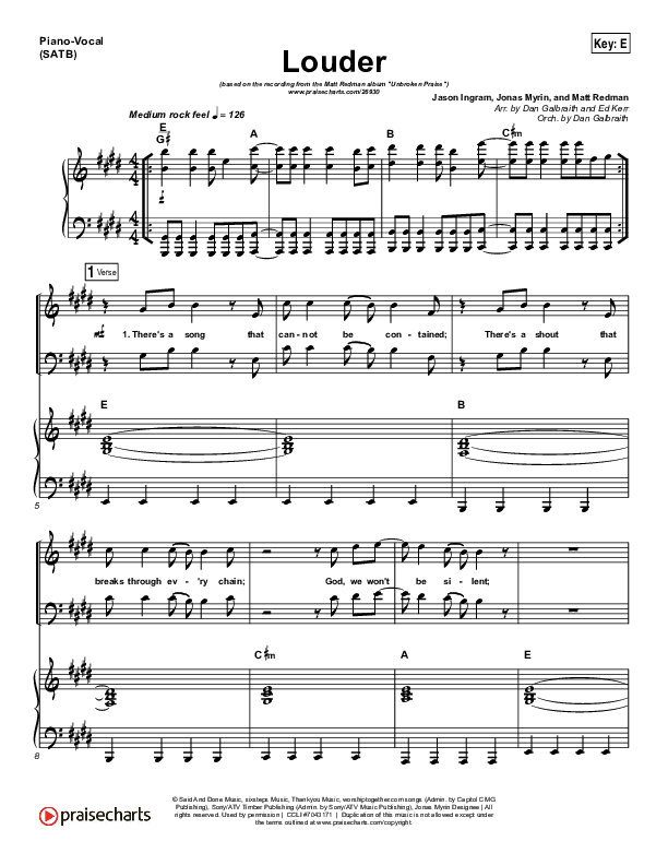 Louder Piano/Vocal (SATB) (Matt Redman)