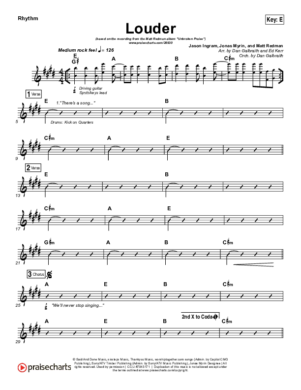 Louder Rhythm Chart (Matt Redman)