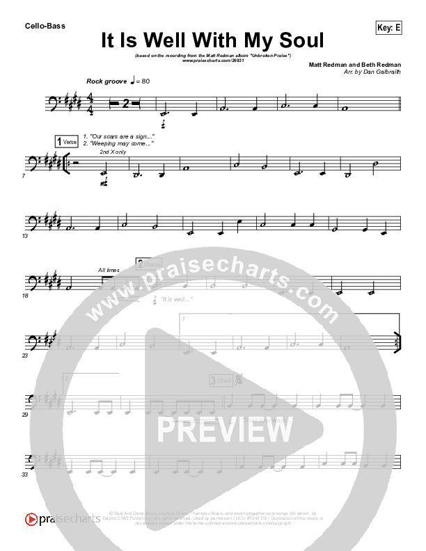 It Is Well With My Soul Cello/Bass (Matt Redman)