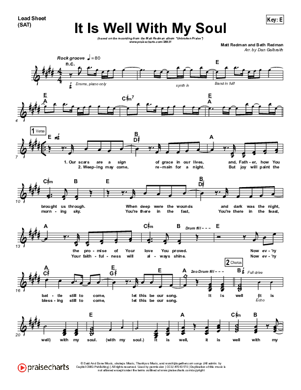 It Is Well With My Soul Lead Sheet (SAT) (Matt Redman)