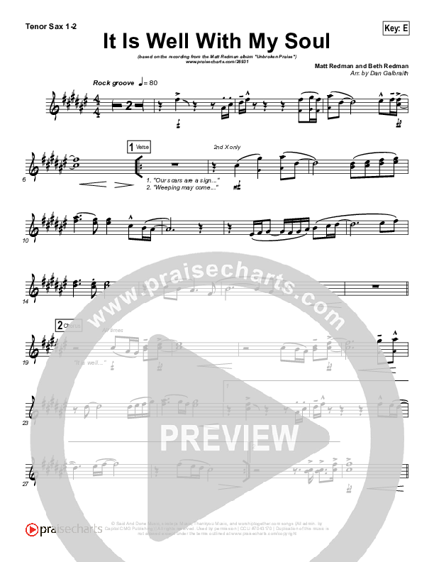 It Is Well With My Soul Tenor Sax 1/2 (Matt Redman)