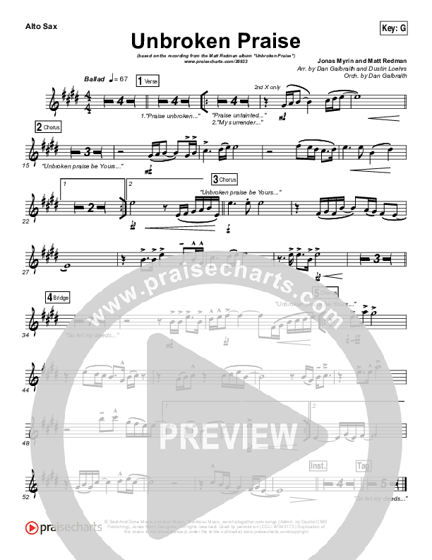 Unbroken Praise Alto Sax (Matt Redman)