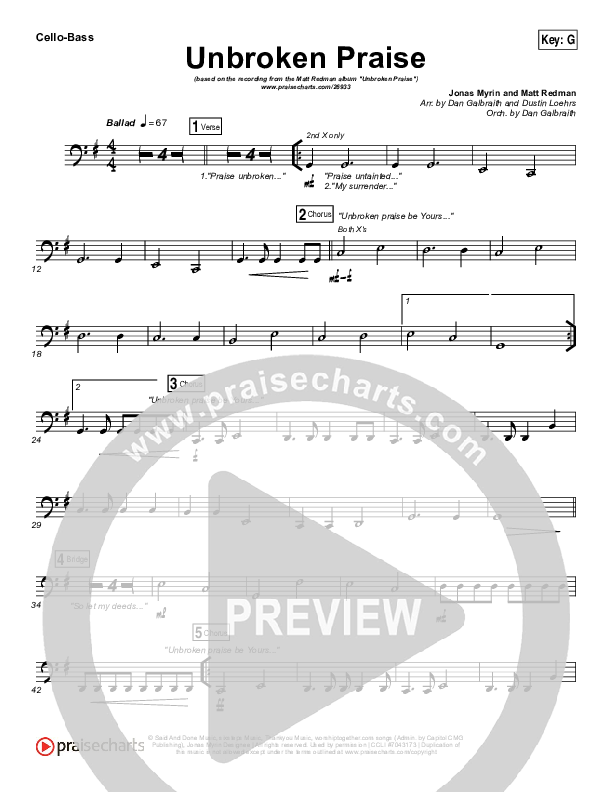 Unbroken Praise Cello/Bass (Matt Redman)