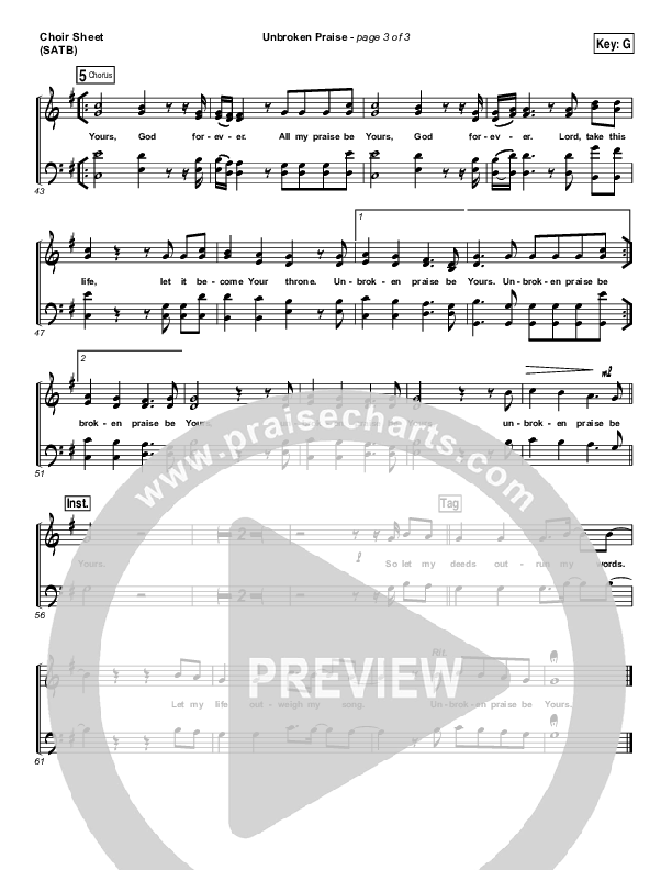 Unbroken Praise Choir Sheet (SATB) (Matt Redman)