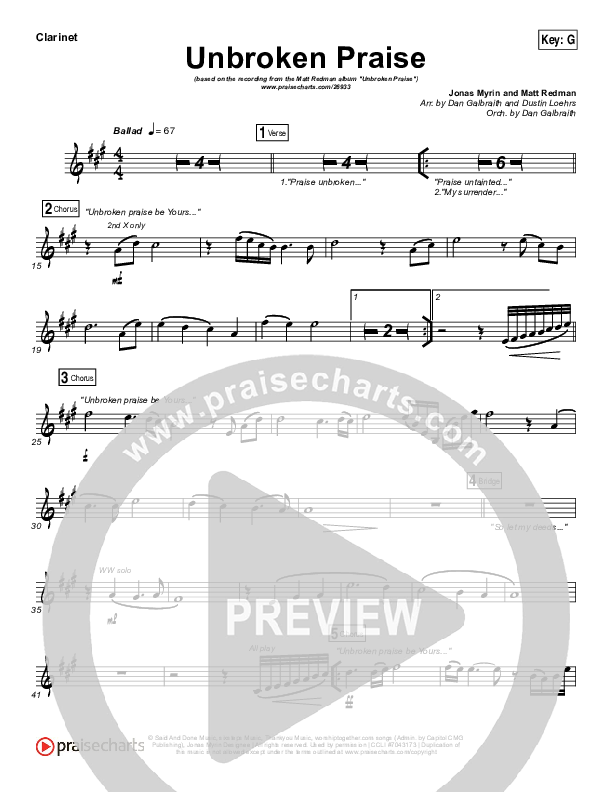 Unbroken Praise Clarinet (Matt Redman)