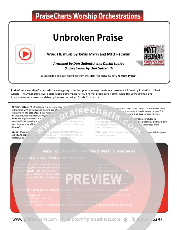 Unbroken Praise Cover Sheet (Matt Redman)