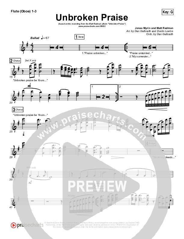 Unbroken Praise Flute/Oboe 1/2/3 (Matt Redman)