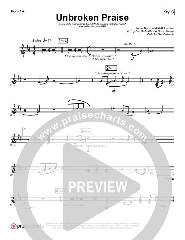 Unbroken Praise French Horn 1/2 (Matt Redman)
