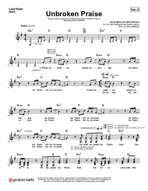 Unbroken Praise Lead Sheet (SAT) (Matt Redman)