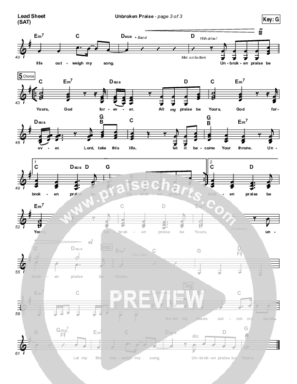 Unbroken Praise Lead Sheet (SAT) (Matt Redman)