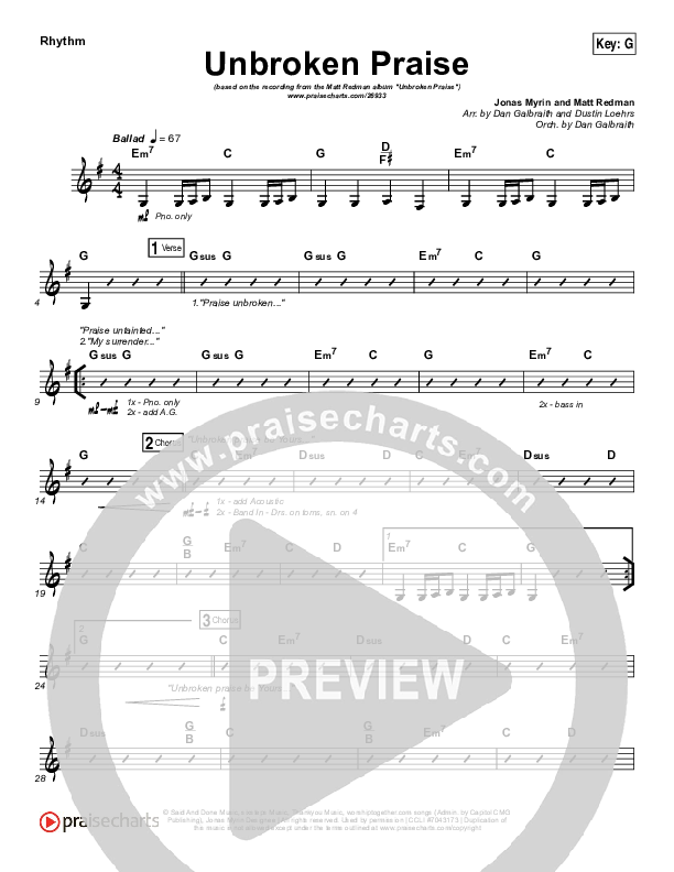 Unbroken Praise Rhythm Chart (Matt Redman)