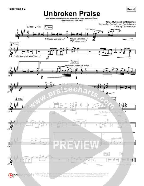 Unbroken Praise Tenor Sax 1/2 (Matt Redman)