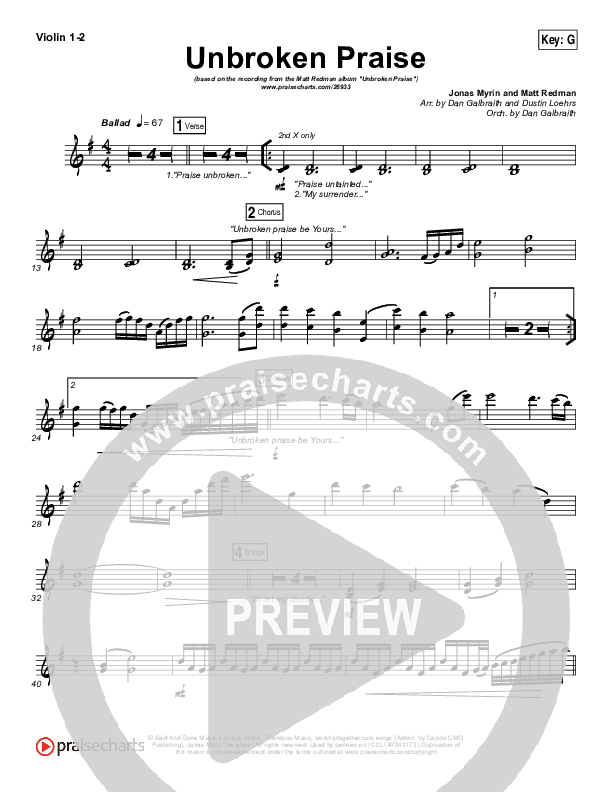 Unbroken Praise Violin 1/2 (Matt Redman)