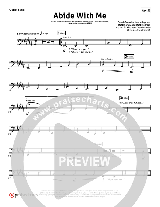 Abide With Me Cello/Bass (Matt Redman)