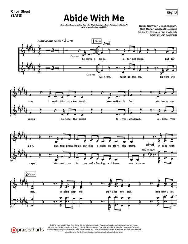 Abide With Me Choir Sheet (SATB) (Matt Redman)