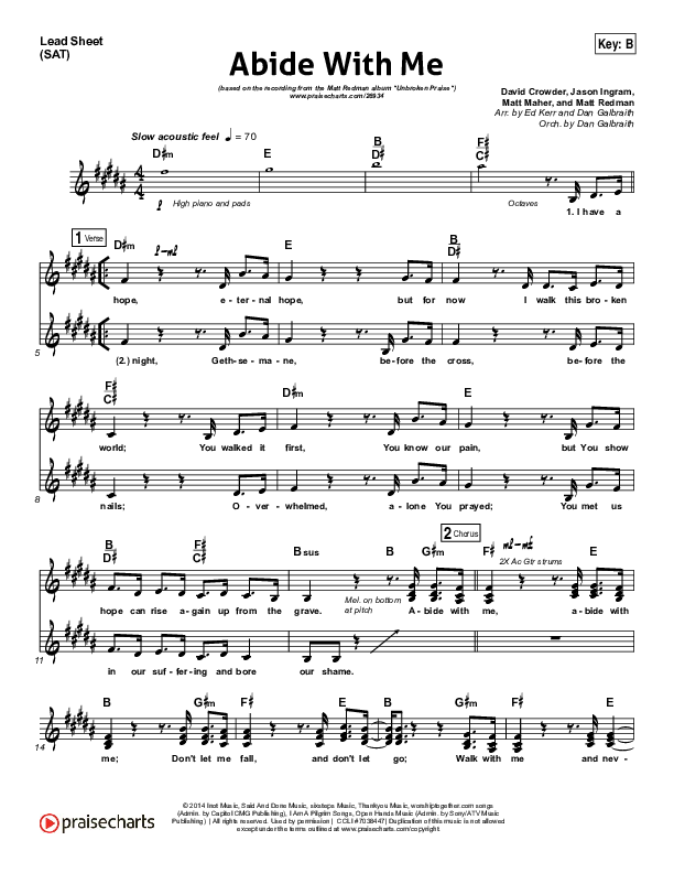 Abide With Me Lead Sheet (SAT) (Matt Redman)